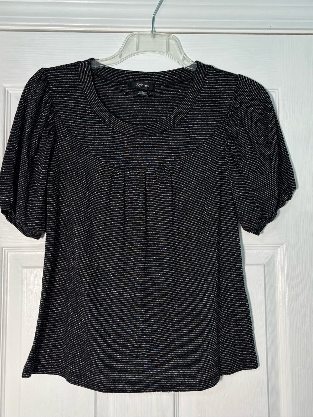 Style & Co. Black Shimmer Puff Sleeve Knit Top